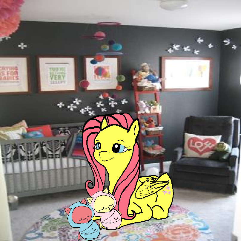 New mom Fluttershy and her twins