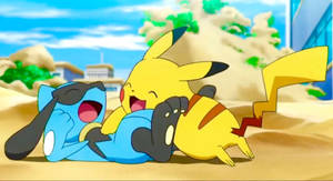 Riolu and Pikachu Playing Happy