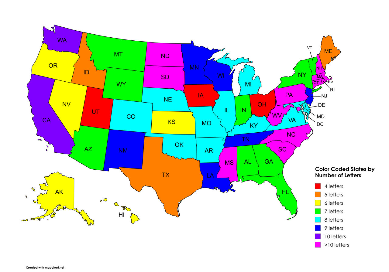 Color Coded State Time Map Color Coded States by Number of Letters by KJRichardson2009 on DeviantArt