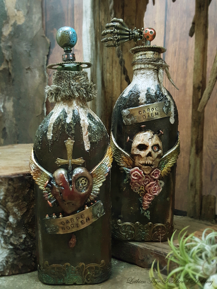 Gothic Twin - Mixed Media Bottle Art