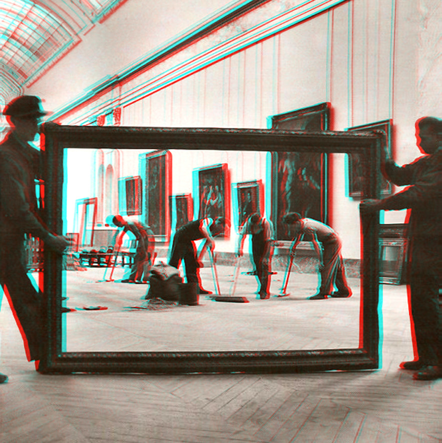 Workers at the Louvre 3-D conversion