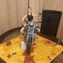 lara croft on her bike front view