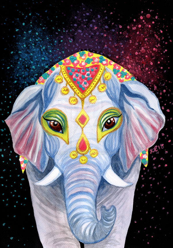 Indian Holi Elephant Watercolor Acrylic Painting