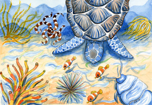 Sea Turtle - Bottom of the Sea Watercolor Painting
