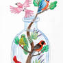 Birds in a Bottle Watercolor Painting