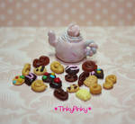 miniature teapot and cookies by tinkypinky