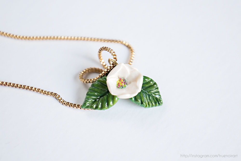 Pear blossom neckalce, polymer clay