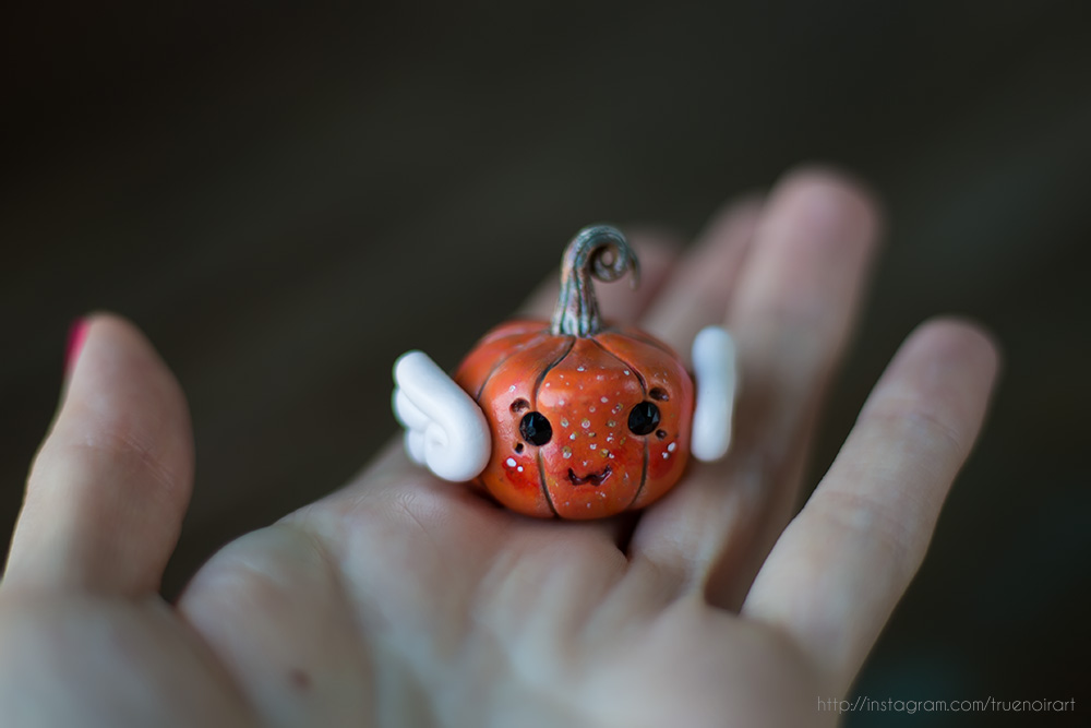 Angelic pumpkin figurine, polymer clay