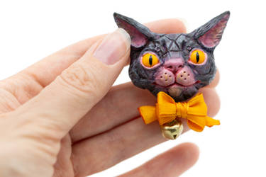 Cheshire Cat Pin - Resin, Fabric, Bell