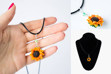 Sunflower Charm Necklace - Polymer Clay