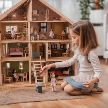 Little Girl Playing With Shrunken Classmates In He