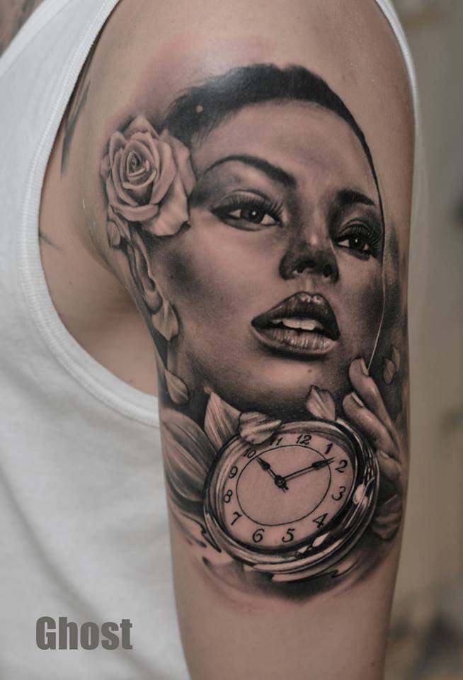 woman,watch,rose tattoo