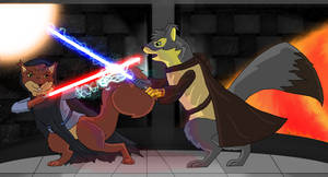 Ali and Celen - Jedi Squirrels by Acorntail