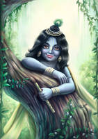 Krishna behind the tree