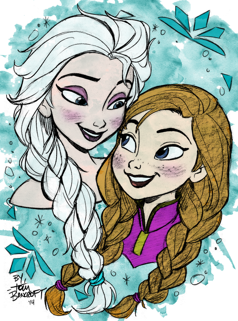 Elsa and Anna Watercolor