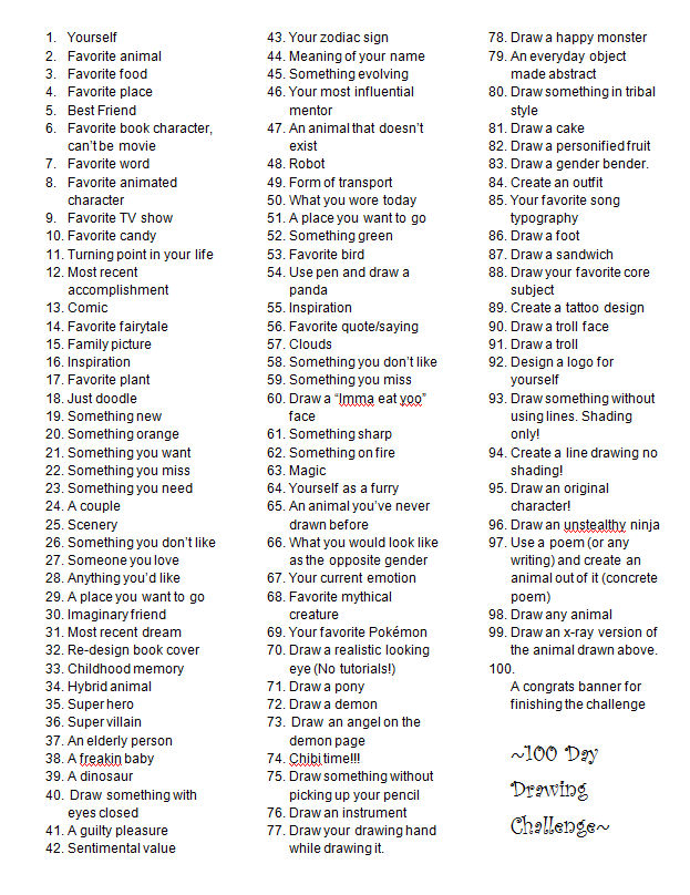 100 Day Drawing Challenge by Ayumuitoe on DeviantArt 100 Day Drawing Challenge by Ayumuitoe on DeviantArt