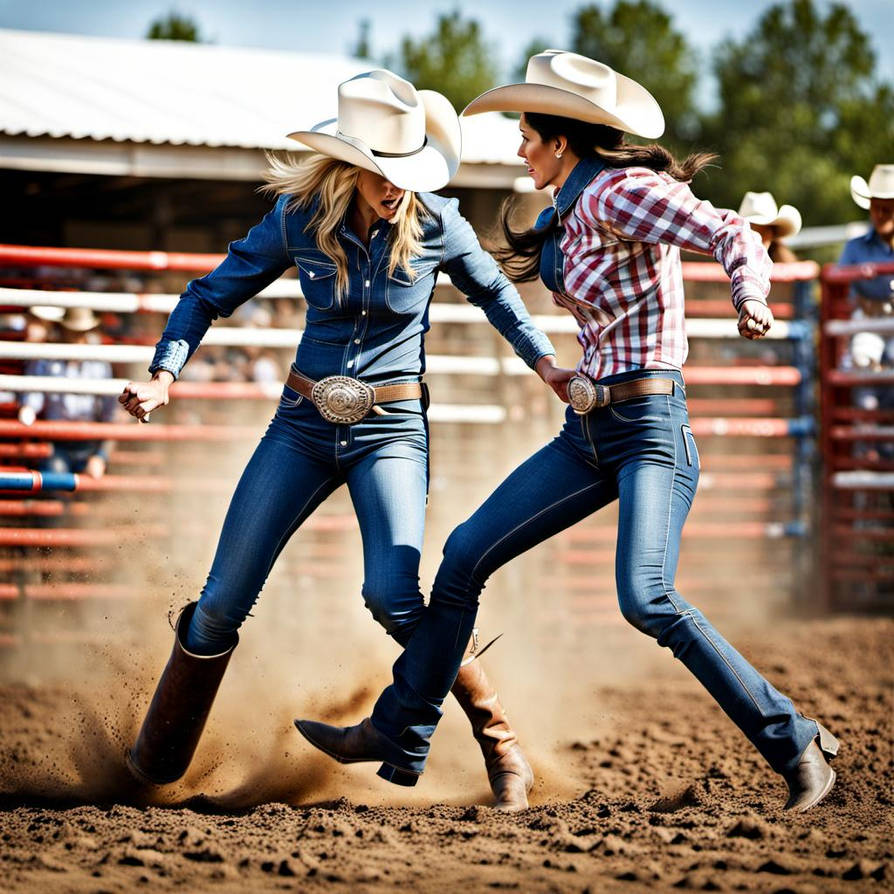 Rodeo Cowgirls Battle Inside Arena by Bikemanrick on DeviantArt