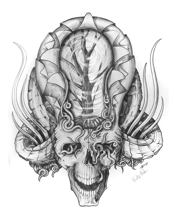 Skull with Oak tattoo design