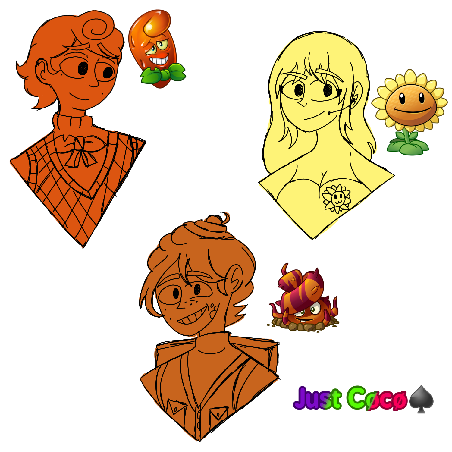 PvZ2 // I drew some friend's plant human designs by JustCoco238916 