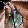 Iridescent cicada wing earrings - green and silver