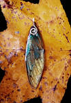 Cicada wing pendant - teal and gold by ceruleanvii