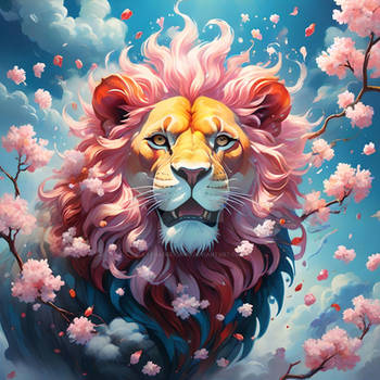 Smiling Lion in Flowers