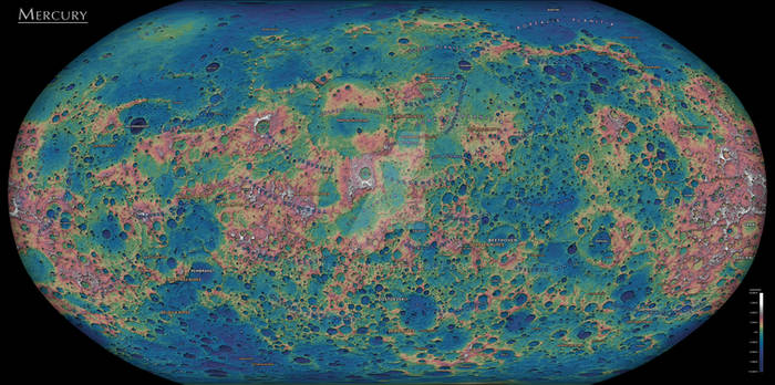 The Planet Mercury - Elevation Map