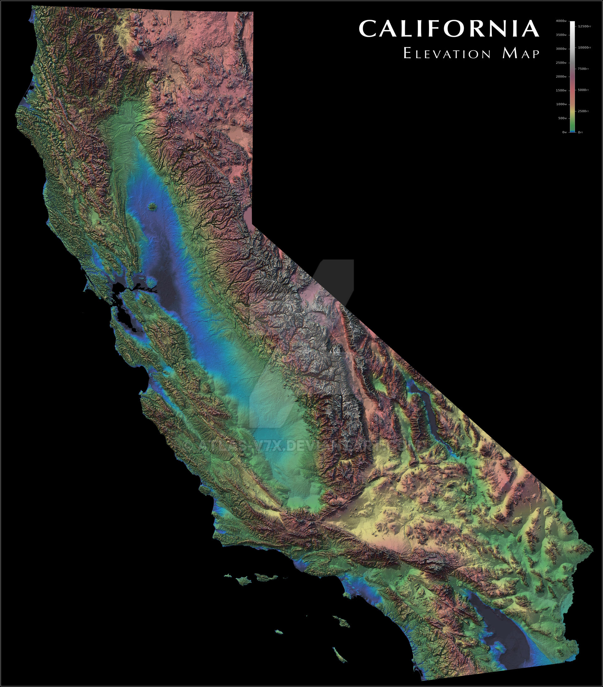 Elevation Map Of California