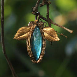 Blue Labradorite Leaf Beetle Pendant.