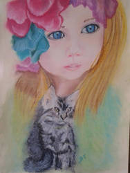 enfant au chat pastel gras Thireau B