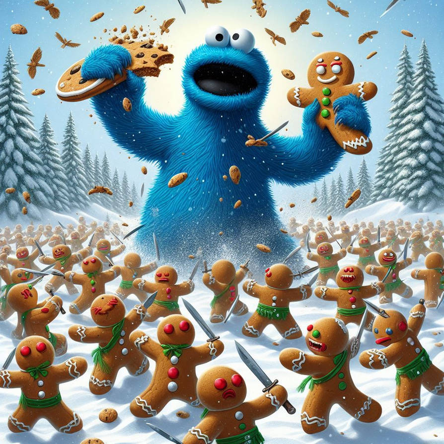 Cookie Monster vs an army of gingerbread men by disneydark on DeviantArt