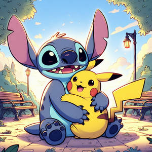 Stitch And Pikachu Hugging