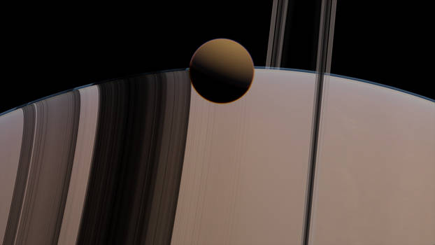 Titan on Shadows of Saturn's Rings