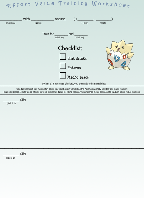 EV training worksheet