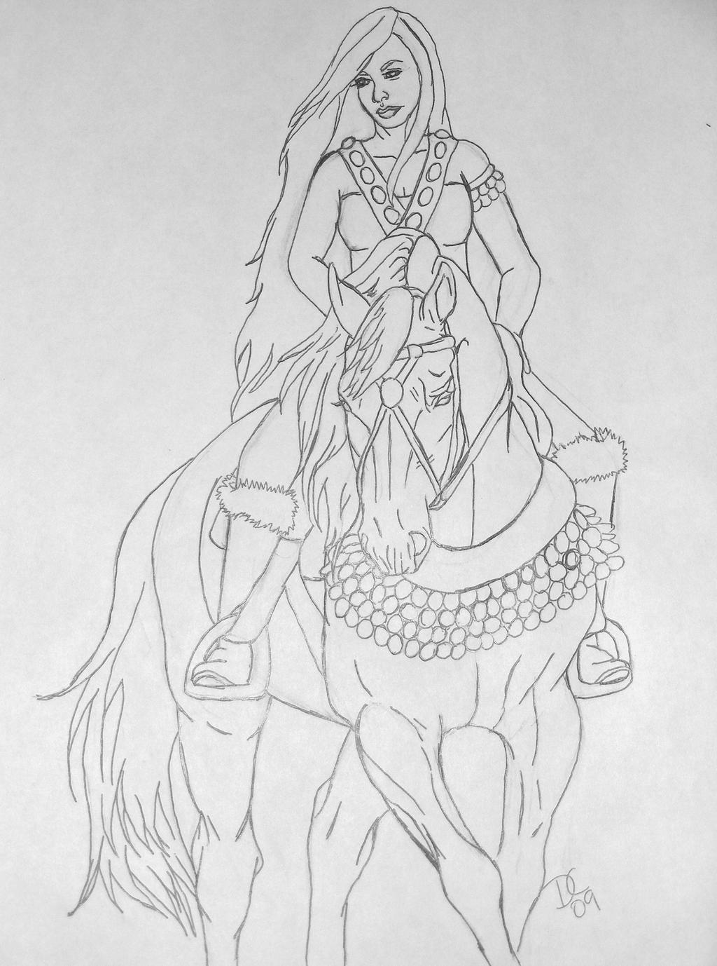 Horse and girl line art 3