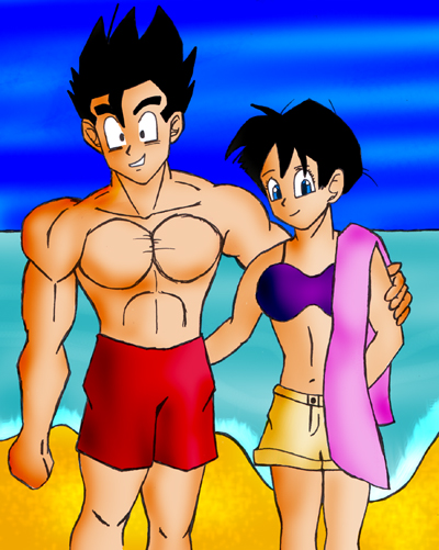 Gohan and Videl at the beach