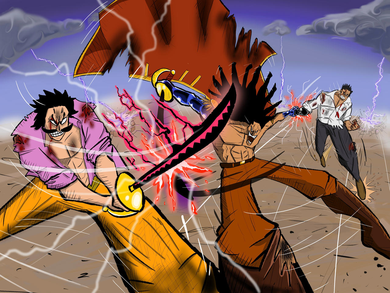 One Piece art Rocks D Xebec vs Garp and Roger by KirillPolymaster on