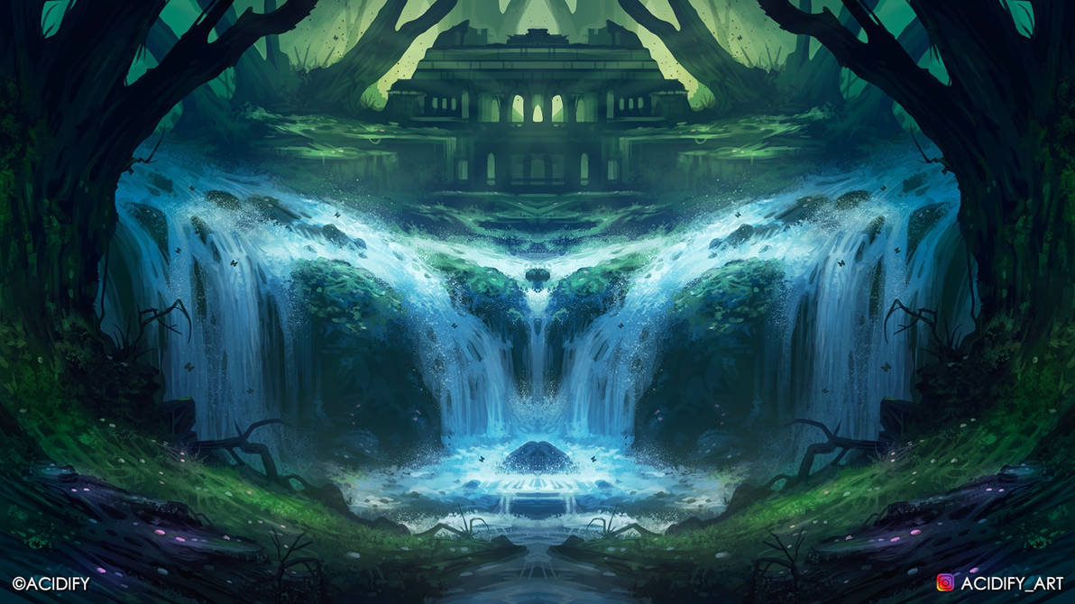 Falls (Fantasy Forest Symmetry Concept Art) by AcidifyArt on DeviantArt