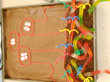 Close up of the Worms Cake