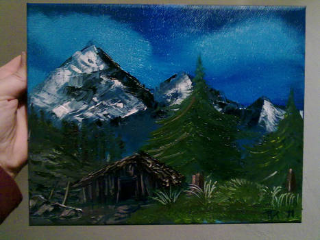 Mountains and a old cabin