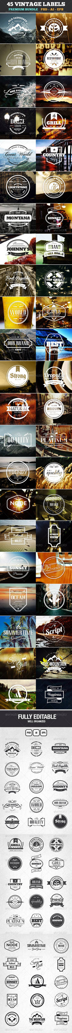 45 Vintage Labels, Badges Logos Bundle by themagpac on DeviantArt