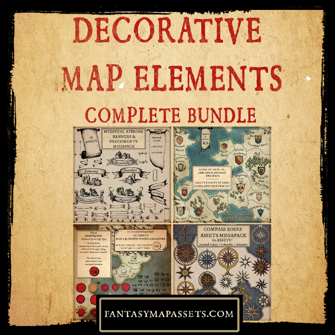 Map Elements Graphics Decorative map elements bundle/ Fantasy Map Assets by atypikk01 on ...