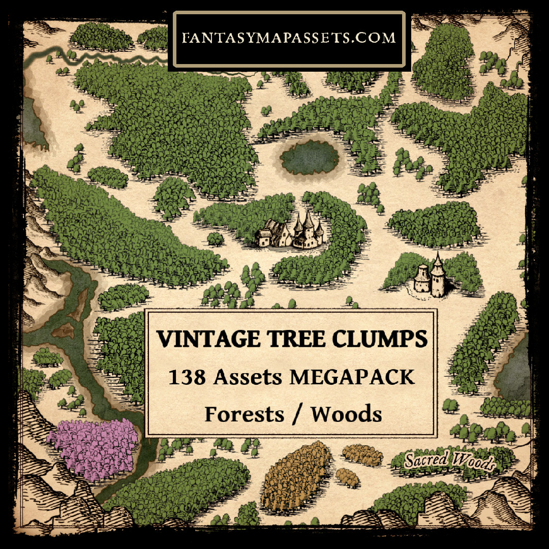 Tile Map Tree Stump Tree Clumps, Woods, Forests, - Fantasy map assets by atypikk01 on ...