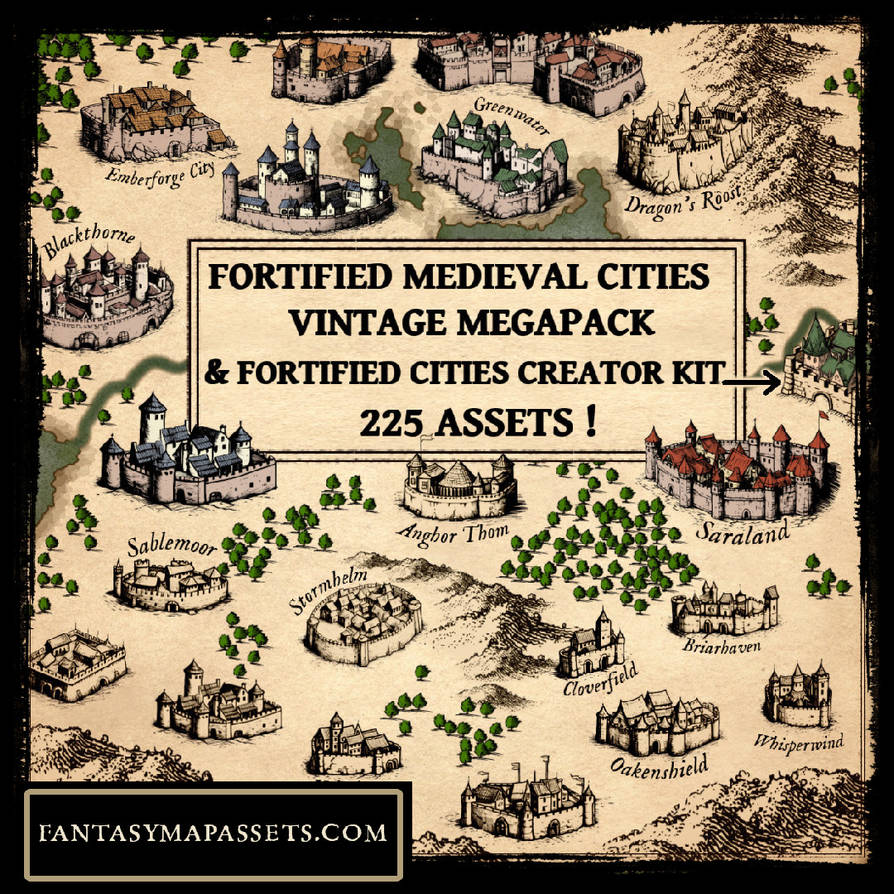 Medieval Rts Map Names Fortified medieval towns - Fantasy Map Assets by atypikk01 on DeviantArt