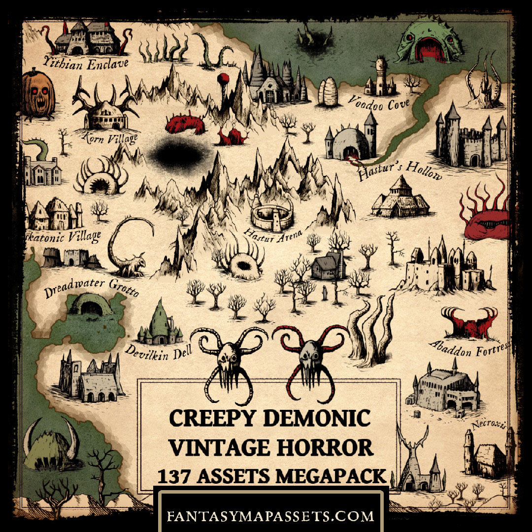 Creepy Demonic Horror - Vintage Fantasy Map Assets by atypikk01 on ...