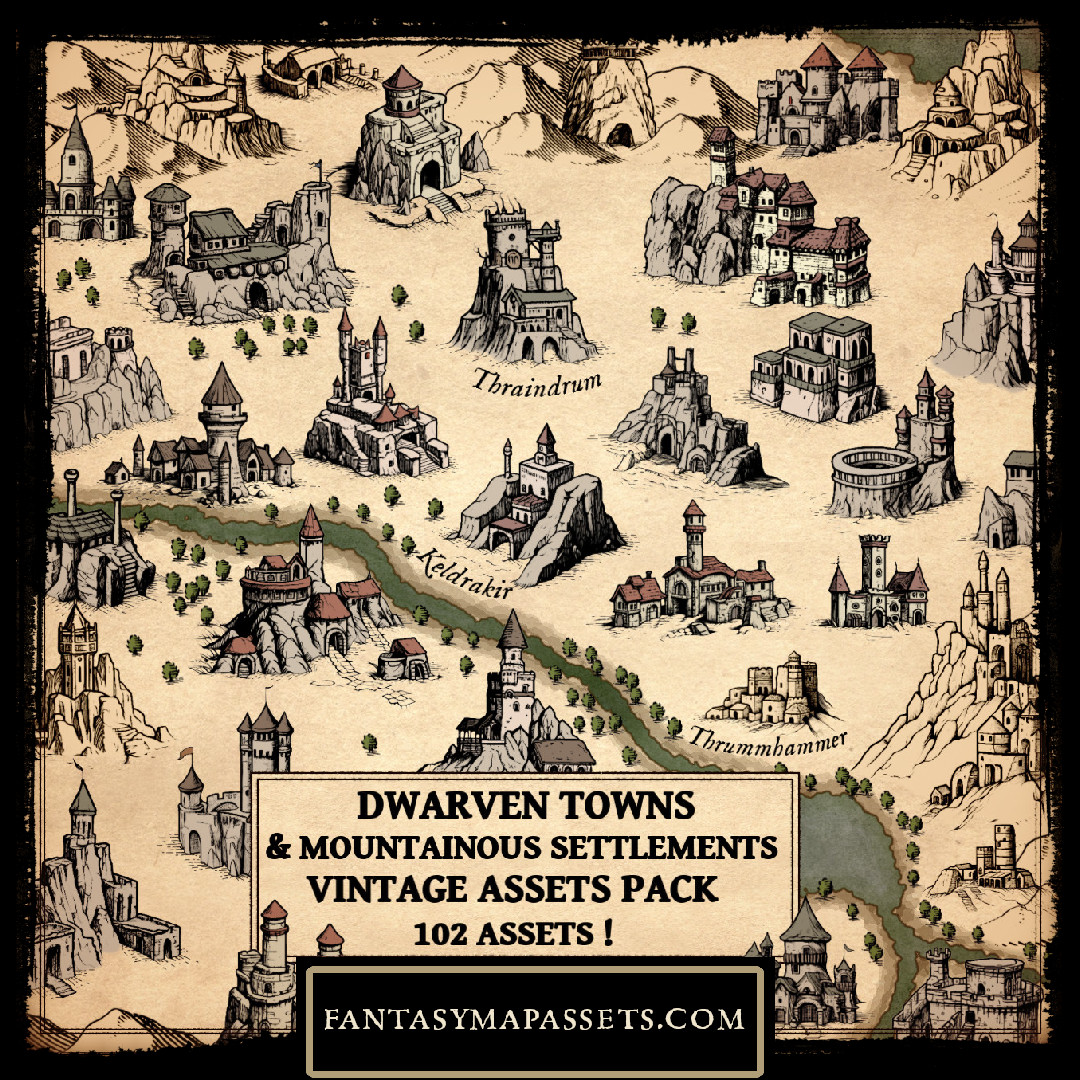 Dwarven Settlements - Vintage Fantasy Map Assets by atypikk01 on DeviantArt