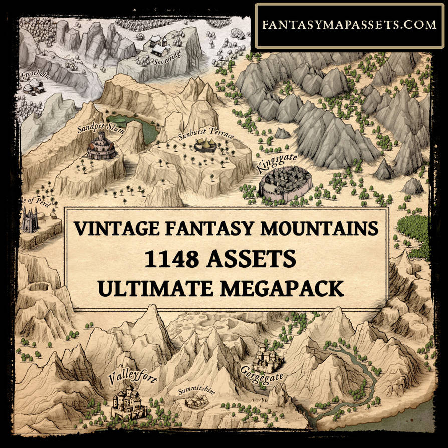 Fantasy Mountains Pack- Vintage Fantasy Map Assets by atypikk01 on ...