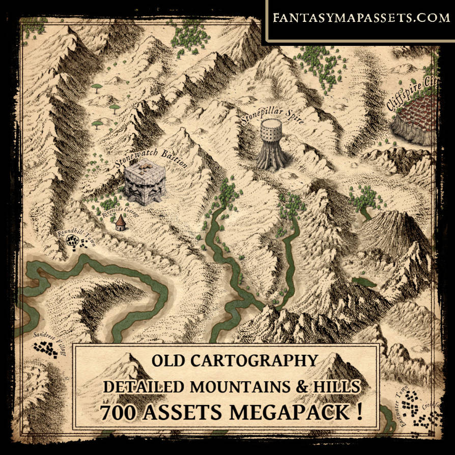 Detailed Mountains and Hills - Fantasy Map Assets by atypikk01 on ...