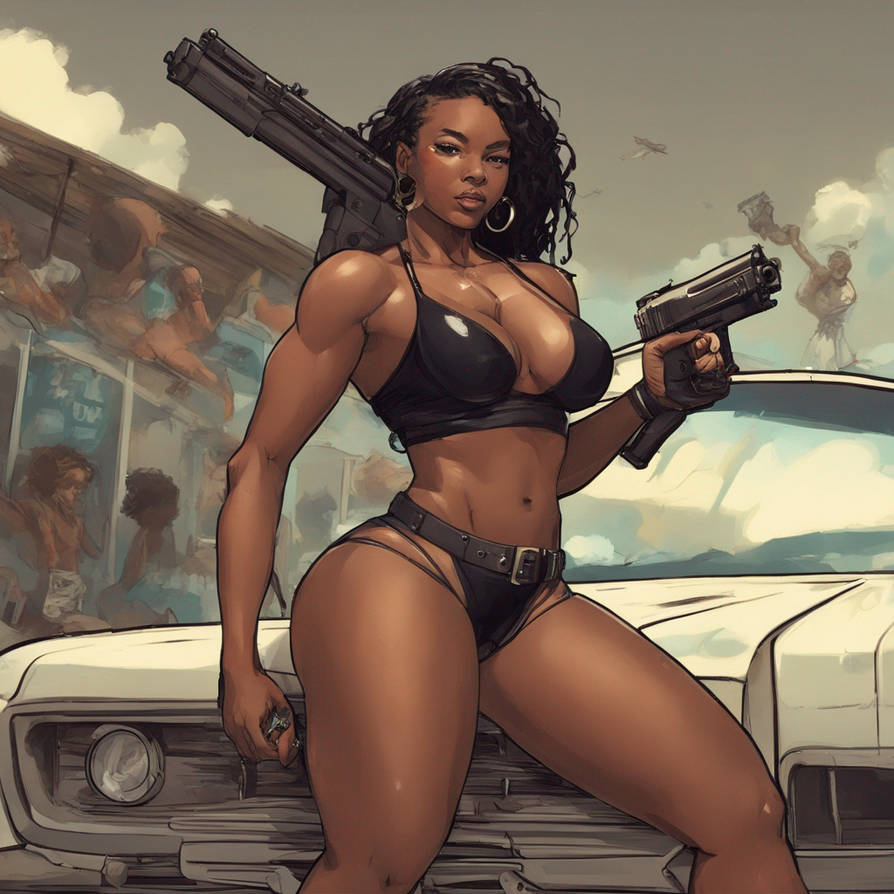 Beautiful black woman big breasted in a bikini wit