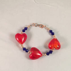 Copper and Glass Heart Bracelet